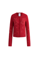 Letitia Hand Crocheted  Beaded Floral Cardigan in Wool Alpaca Blend Knit