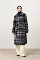 Gingham Plaid Lapel Wool Coat in Merino Cashmere Double Face