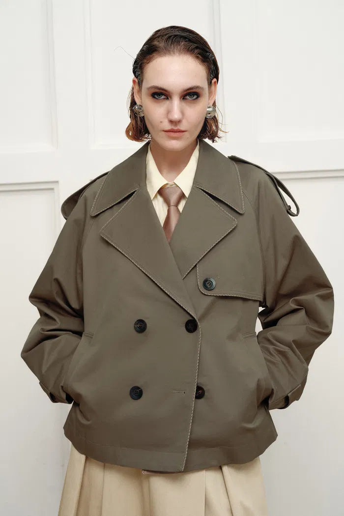 Beatrice Short Trench Coat in Cotton Twill