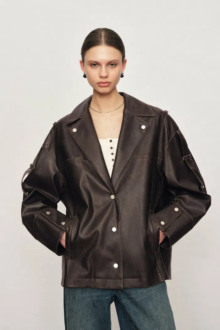 Irina Vintage Biker Jacket in Vegan Leather
