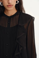 Lea Ruffled Pleated Shirt in Silk Georgette