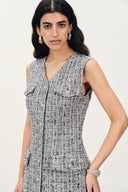 Cherbourg Sleeveless Tweed Midi Dress in French Bouclé with Metallic Threads