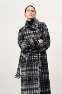 Gingham Plaid Lapel Wool Coat in Merino Cashmere Double Face