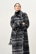 Gingham Plaid Lapel Wool Coat in Merino Cashmere Double Face