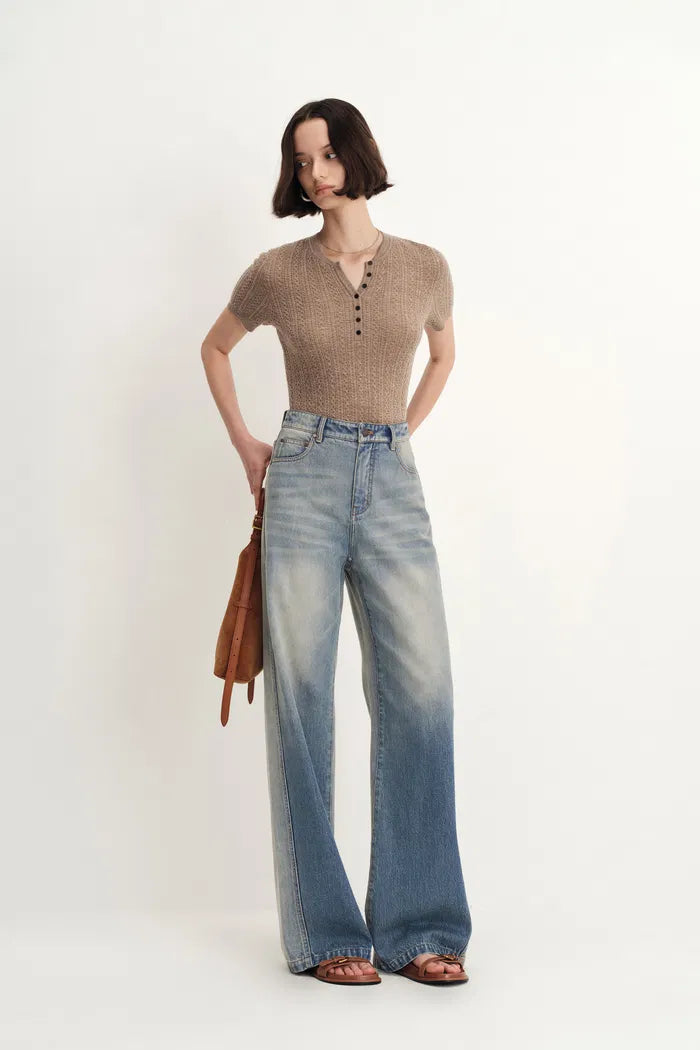 Harper Two Tone Wide Leg Jeans in Cotton Denim