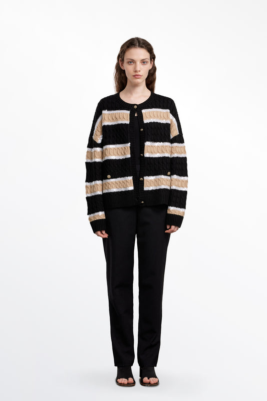 Jupiter Stripe Knit Cardigan in Wool Blend