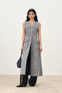 Vestido midi Cherbourg sin mangas en tweed francés bouclé con hilos metálicos