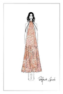 Vale Neckholderkleid mit handbemaltem Flora-Print aus geknittertem Rayon