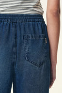 Eva Draped Drawstring Wide Leg Jeans in Lyocell Acetate Denim