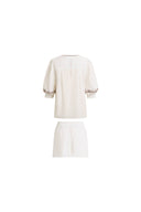 Becky Cross Stitch Tie Front Short Sleeve Shirt and Shorts Set in Linen Blend