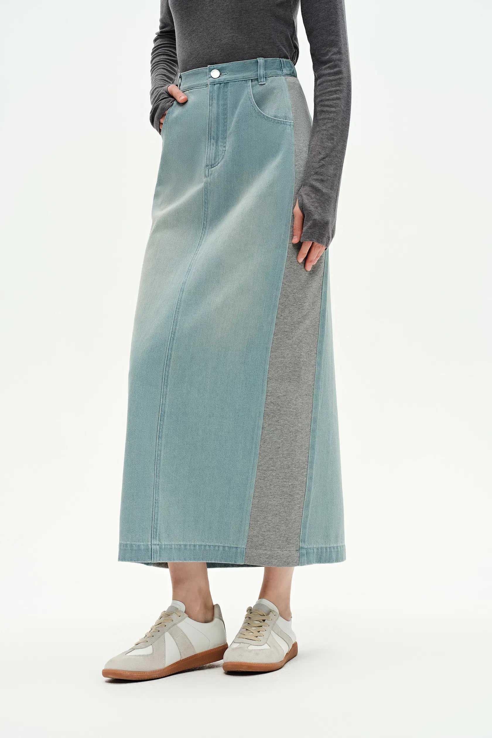 Mermaid Midi Skirt Cotton Jersey Denim