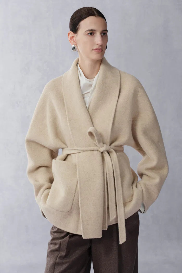 Buka Robe Style Coat in Wool Camel Hair Blend