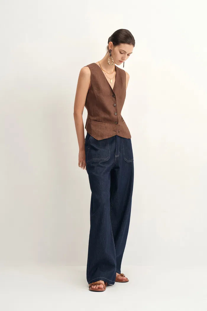 Vivian Contrast Stitch Pocket Jeans in Raw Tencel Denim