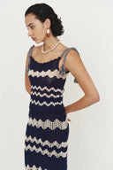 Cecilia Handcrafted Contrast Crochet Strap Sleeveless Top in Cotton-Linen Blend