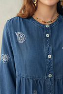 Betsy Embroidered Dress in Thin Denim