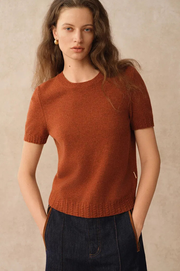 Miya Crew Neck Short Sleeve Top in Merino Wool Knit