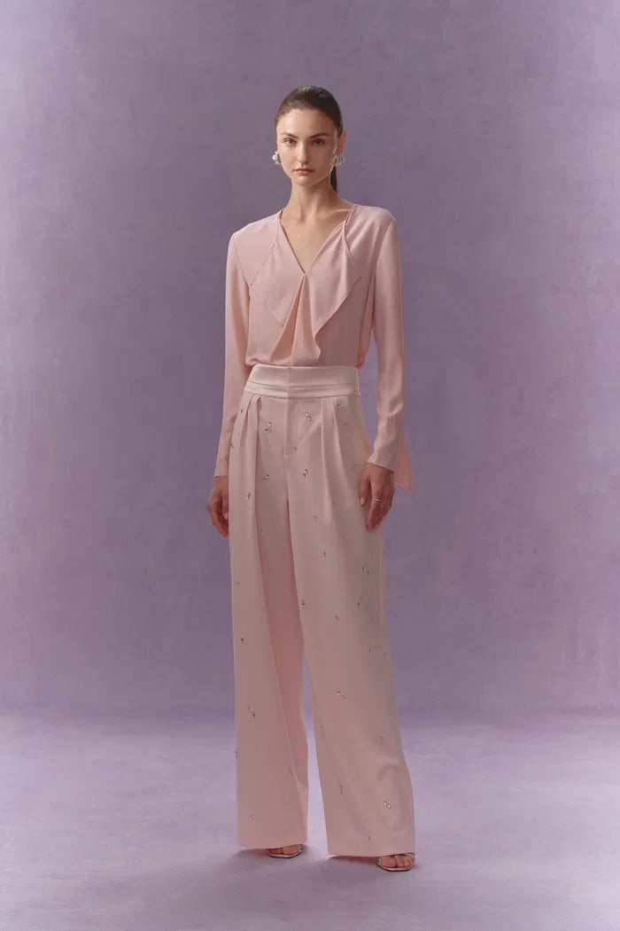 Cynerda Ruffled V-neck Blouse in Wrinkle-Resistant Crepe