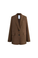 Fanny Striped Herringbone Button Suit Blazer in Cotton