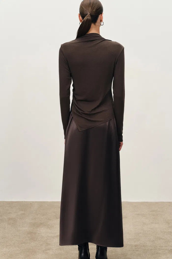 Ava Pleated Long Sleeve Top and Acetate Skirt Set in Tencel Merino Knit