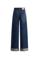 Brenda Folded Hem Wide Leg Jeans in Selvedge Denim