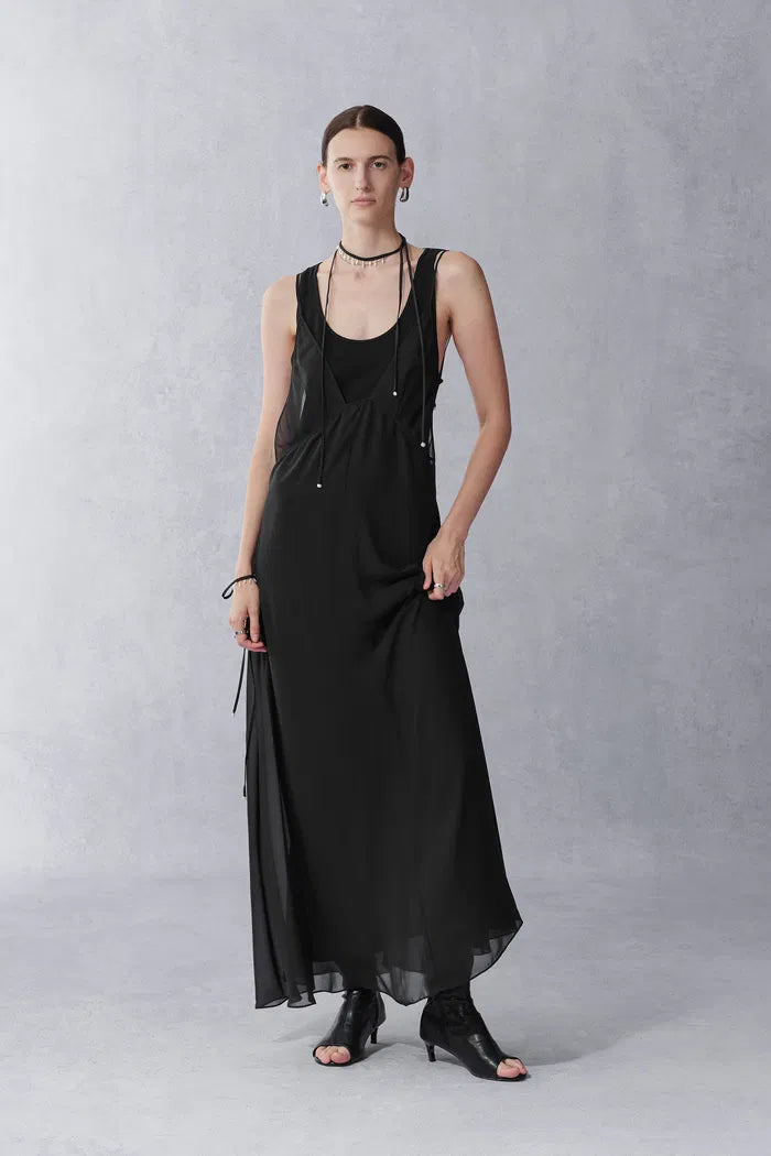 Ballet Layered Look Sleeveless Dress in Silk Wool Knit