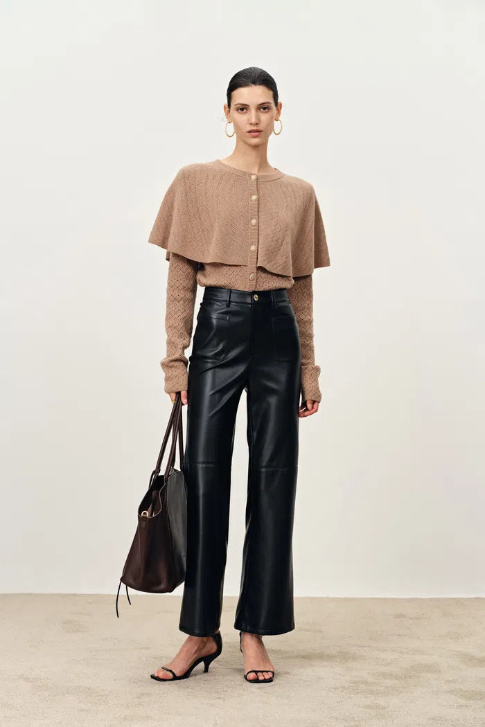 Susan Knee Seams Cropped Flared Faux Pants in Non Animal leather