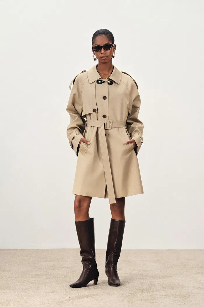 Yori Wrinkle Resistant Midi Trench Coat in Lightweight Cotton