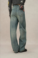 Jeans Skylar a Gamba a Barile con Cintura a Nastro in Denim di Cotone Lavato