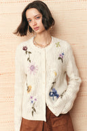 Rosalie Hand Embroidery Openwork Cardigan in Wool Cotton Blend