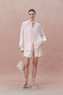Paz Pink Embroidered Blouse in Silk-Linen Blend