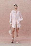 Blusa bordada Paz Pink en mezcla de seda y lino