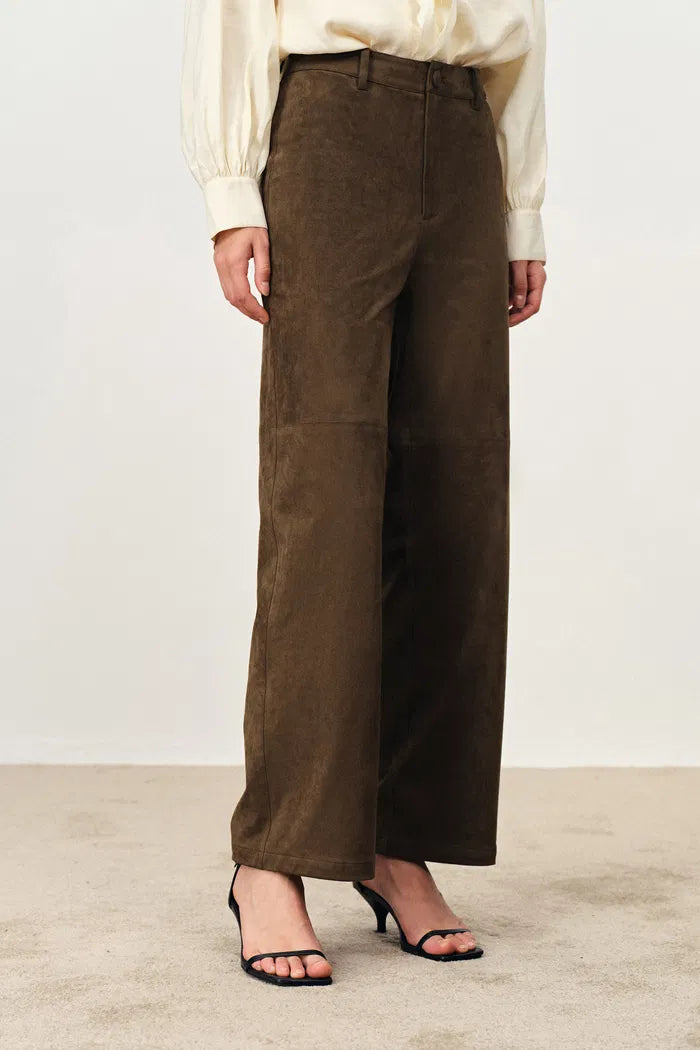 Lene Roomy Straight Leg Track Pants in Faux Suede