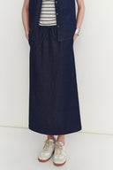 Falda Midi Francesca en Denim de Lino y Algodón