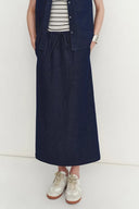 Falda Midi Francesca en Denim de Lino y Algodón