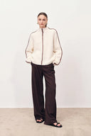 Coco Checkered Wide Leg Trousers in Merino Wool