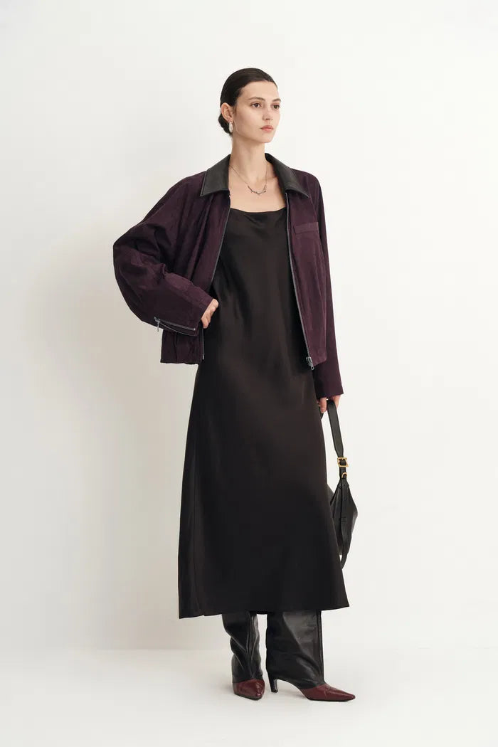 Bass Burgundy Bomber Jacket in Two Tone Faux Suede