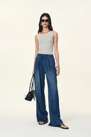 Jeans de pierna ancha con cordón y drapeado Eva en denim de lyocell acetato