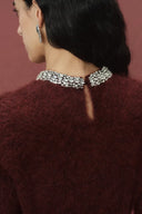 Violet Crystal Embellished Collar Sweater in Alpaca Blend