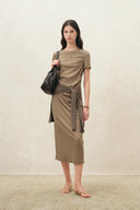 Isla Grey Ruched Tie Front T-Shirt Dress