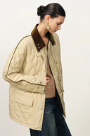 Isla Contrast Collar Quilted Down Jacket in Water-Resistant Cotton