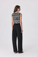 Pantalon Bay Imprimé Jambe Tonneau en Mélange Coton