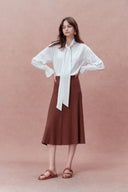 Karo Neck Tie Striped Long Sleeve Blouse in Silk Crepe