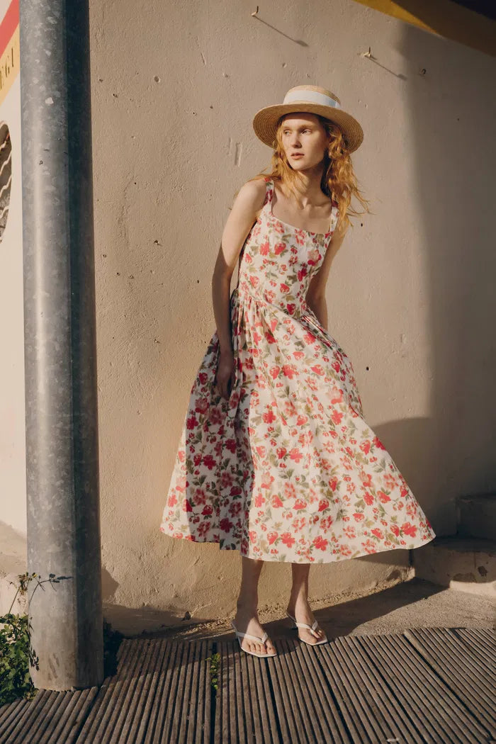 Keira Square Neck Flare Dress in Cotton