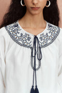 Celia Boho Embroidery Matching Blouse and Shorts Set in Silk-Cotton Blend