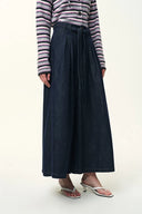 Pantalon style jupe-culotte à nouer à la taille Mathilde en denim mélangé chanvre