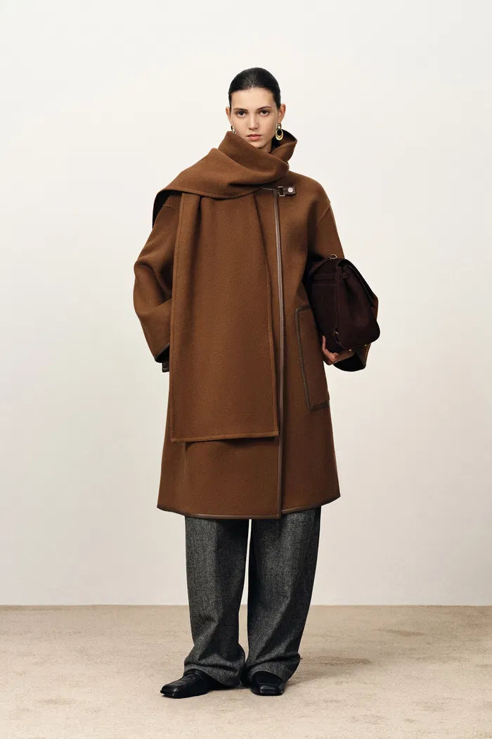 Selian Detachable Scarf Coat in Double-Face Merino Wool