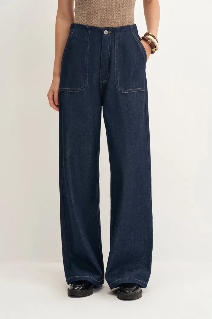 Vivian Contrast Stitch Pocket Jeans in Raw Tencel Denim