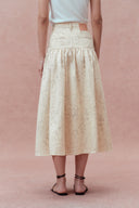 Rose Pleated Denim Skirt in Cottonseed Hull Denim