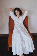 Nora Puff Sleeve Tiered Dress in Embroidered Cotton