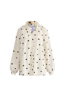 Kari Ruffle Neckline  Polka Dot Blouse in Silk Satin